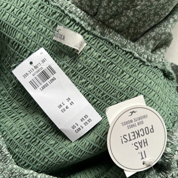 Hollister romper green white floral print Large Long short flutter sleeve - Picture 4 of 4